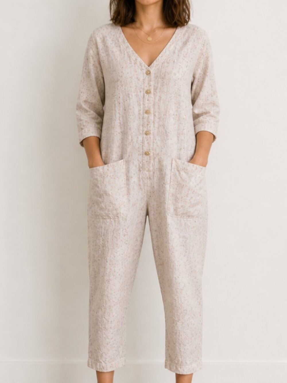 Happy French Gang Victor Pink Jumpsuit Small / Medium Patterned Romper‎ V-Neck